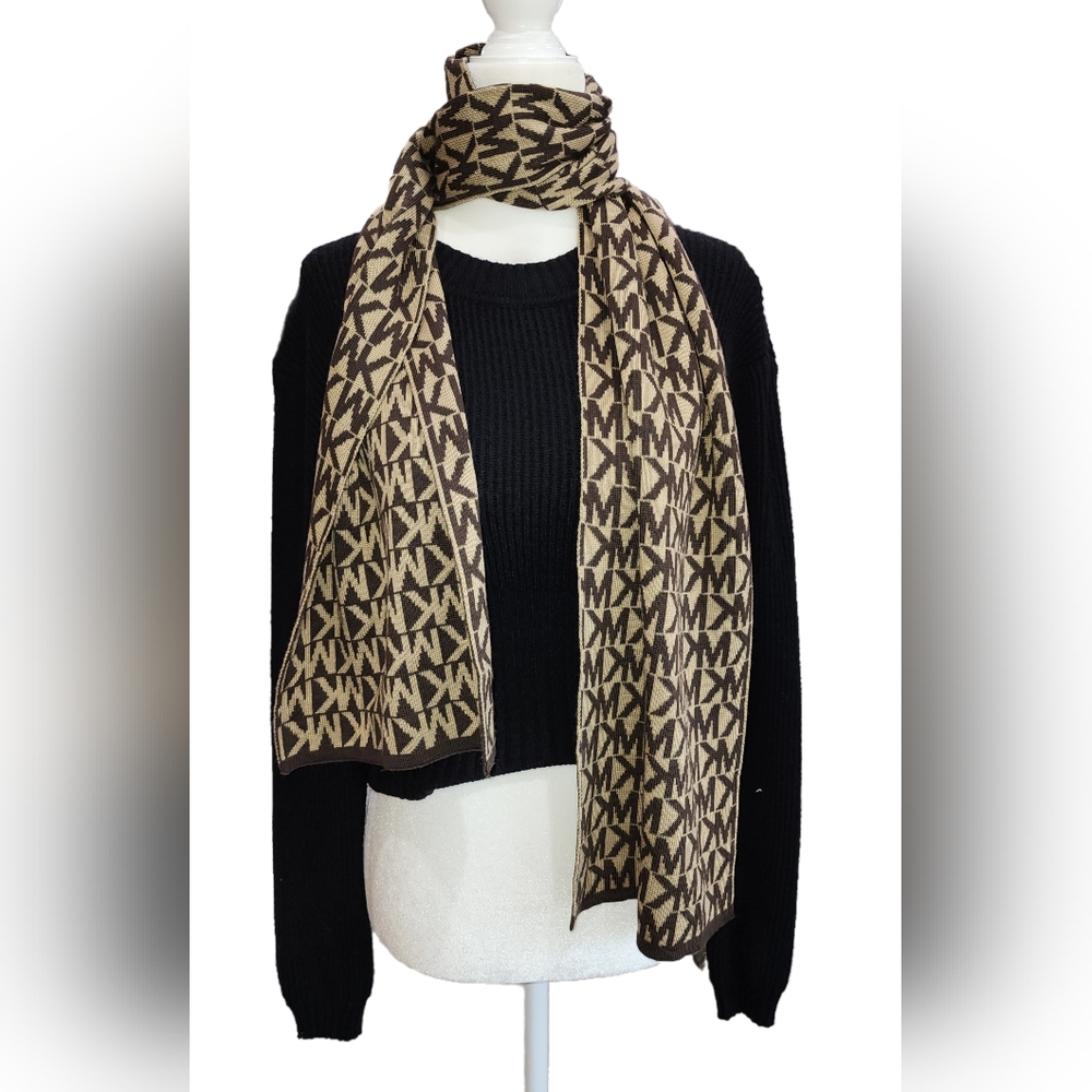Micheal Kors Monogram MK Logo Womens Scarf Brown and Tan